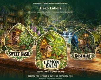 Woodland Apothecary Herb Labels, 18 Printable Botanical Designs, Digital PDF