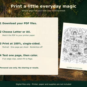 Printing steps: choose matching paper, print at 100 percent single-sided, test a page and use Fit to Page if an edge clips. Personal use only.