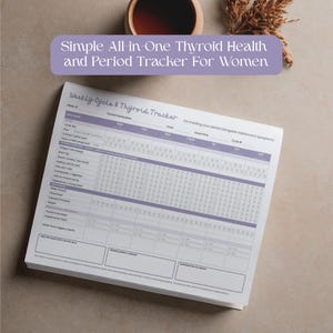 Planilha para impressão com registro de sintomas da tireoide e do ciclo menstrual para mulheres, incluindo diário de sintomas e acompanhamento do ciclo menstrual. Disponível para download imediato.