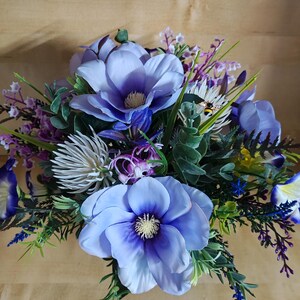 Memorial cemetery pot arrangement for grave - Purple and white. Artificial/Silk flowers