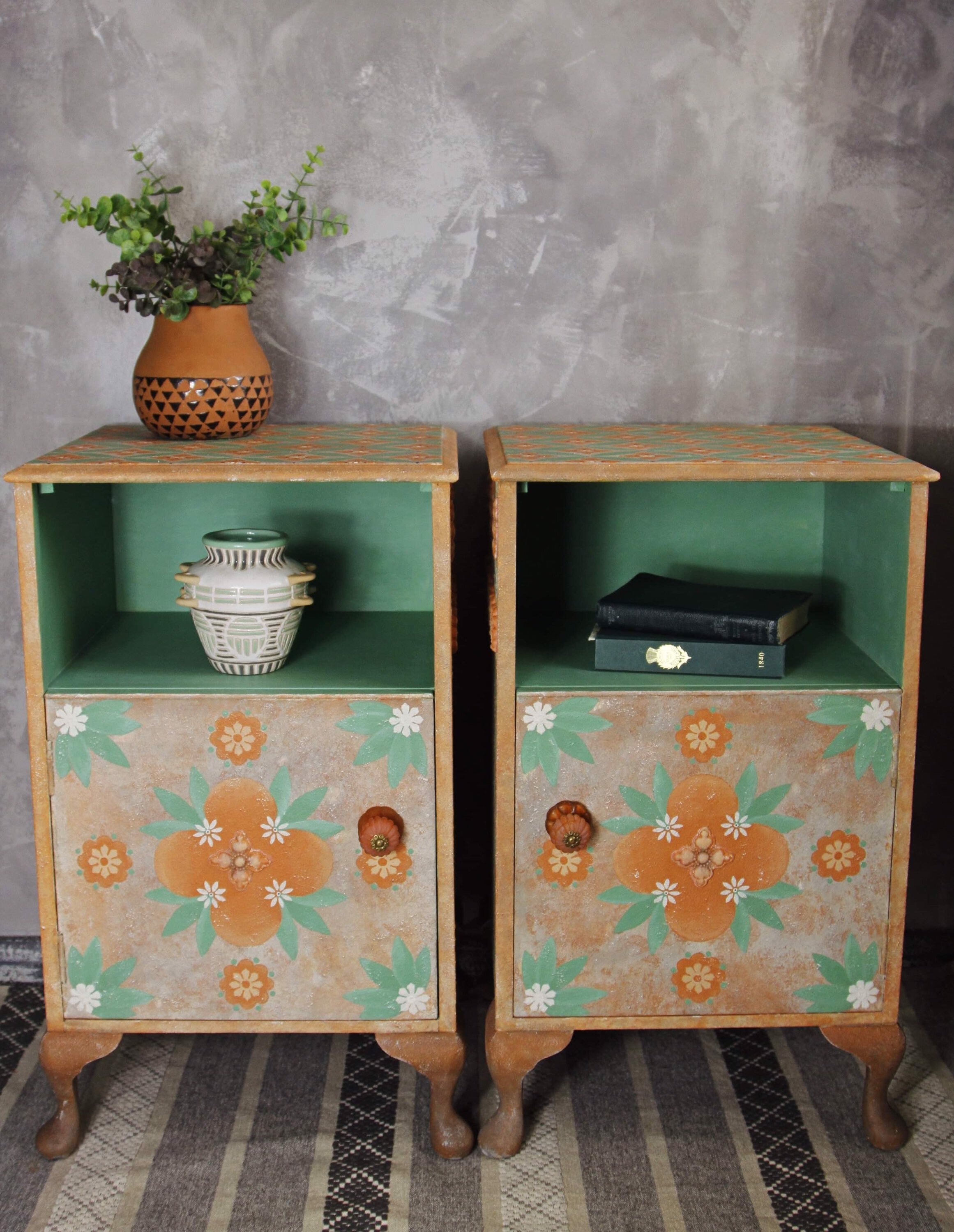 Vintage hand painted bedside bedside tables Etsy