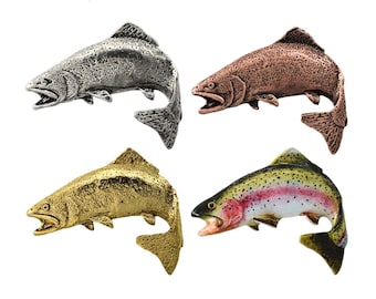 Épingle (broche) Ou Aimant Frigo Truite Brook - En Pewter Argenté - Fait Main Aux USA - Cadeau Pêcheur