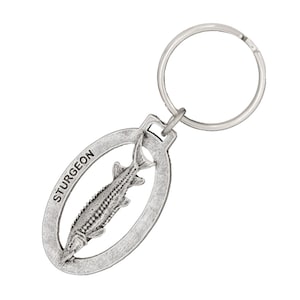 Sturgeon Keychain, F090KC, 2 Inch, Freshwater Fish, Fishing, Gift, Metal, Key Fob, Key Ring, Keys, Zipper Pull, Luggage Tag, Pewter