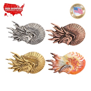 Nautilus Pin, Pewter, Ocean, Nautical, Fossil, Sea, Marine, Nautilus, Lapel, Hat, Pins, Brooch, Jewelry, Gift, Handmade in the USA. A164Z