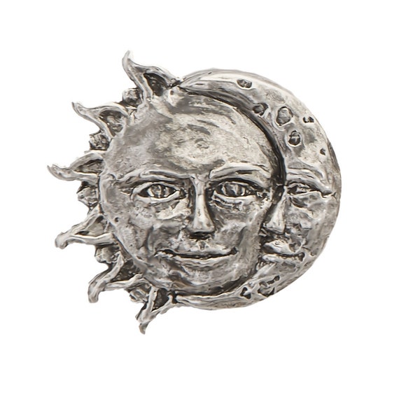Sun and Moon Pin, Pewter, Sun, Moon, Crescent, Celestial, Eclipse