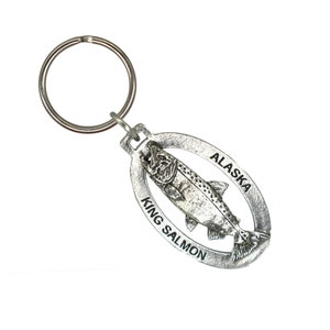 Alaska King Salmon Keychain, Fishing, A600KC, Key Fob, Key Ring, Zipper Pull, Luggage Tag, Over 300 Keychains Designs, Handmade in the USA