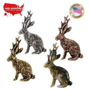 Jackalope Pin, Fridge Magnet, M194, 1.5 Inches, Handmade in the USA, Cryptid, Jack-a-lope, Rabbit with Antlers, Hat Pin, Lapel Pin, Brooch