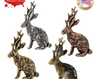 Jackalope Pin, Fridge Magnet, M194, 1.5 Inches, Handmade in the USA, Cryptid, Jack-a-lope, Rabbit with Antlers, Hat Pin, Lapel Pin, Brooch