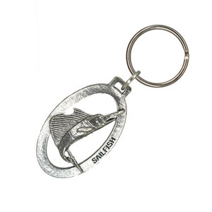 Sailfish Keychain, S004KC, 2 Inch, Saltwater, Bill Fish, Deep Sea, Sport Fishing, Gift, Metal, Pewter 300+ Keychains Designs Handmade in USA