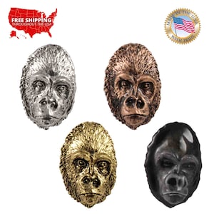 Gorilla Head Pin, Fridge Magnet, M095, 1.5 Inches, Handmade in the USA, Realistic, Silverback, Jungle, Ape, Hat Pin, Lapel Pin, Brooch, Gift