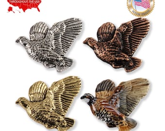 Creative Pewter Designs Bobwhite Quail Flying Left Bird Pewter Lapel Pin Brooch, B033
