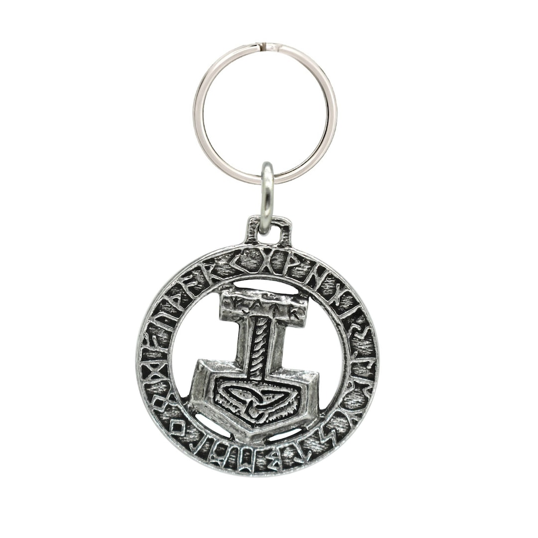 Key Ring Rune Thor's Hammer in Runes Keychain, Mjolnir, G020KC, 1 1/2 Inch, Viking ...