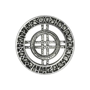 Runes Circle with Cutout Pin, Shield, Viking, Celtic, Gothic, Pins, Lapel, Brooch, Hat, Back, Handmade in the USA, 100+ Gothic Designs
