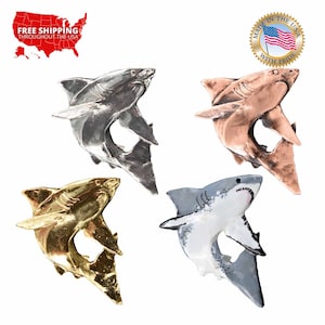 Great White Shark Pin, Pewter, Lapel, Hat, Pins, Brooch, Brooches, Jewelry, Gift, Handmade in the USA, 200 Fish Designs Available. S112PRZ