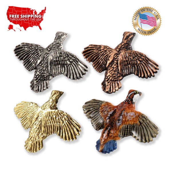 Creative Pewter Designs Bobwhite Quail Flying Right Bird Pewter Lapel Pin Brooch, B032