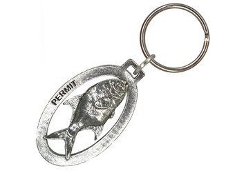 Permit Keychain, S039KC, 2 Inch, Saltwater Fish, Sport Fishing, Ocean, Sea, Gift, Metal, Key Fob, Key Ring, Zipper Pull, Luggage Tag, Pewter
