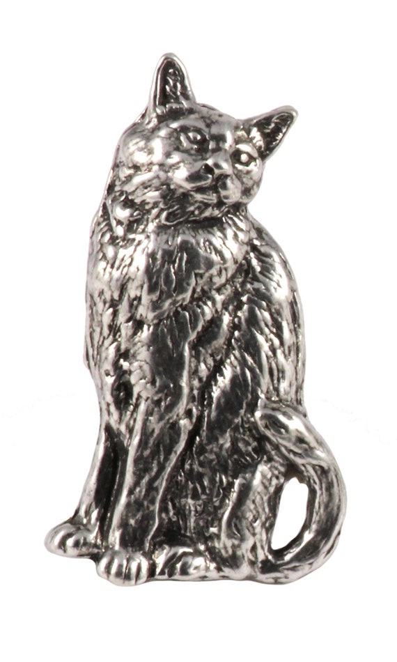 Hermoso Broche De Peltre Para Gato Moggie Sentado
