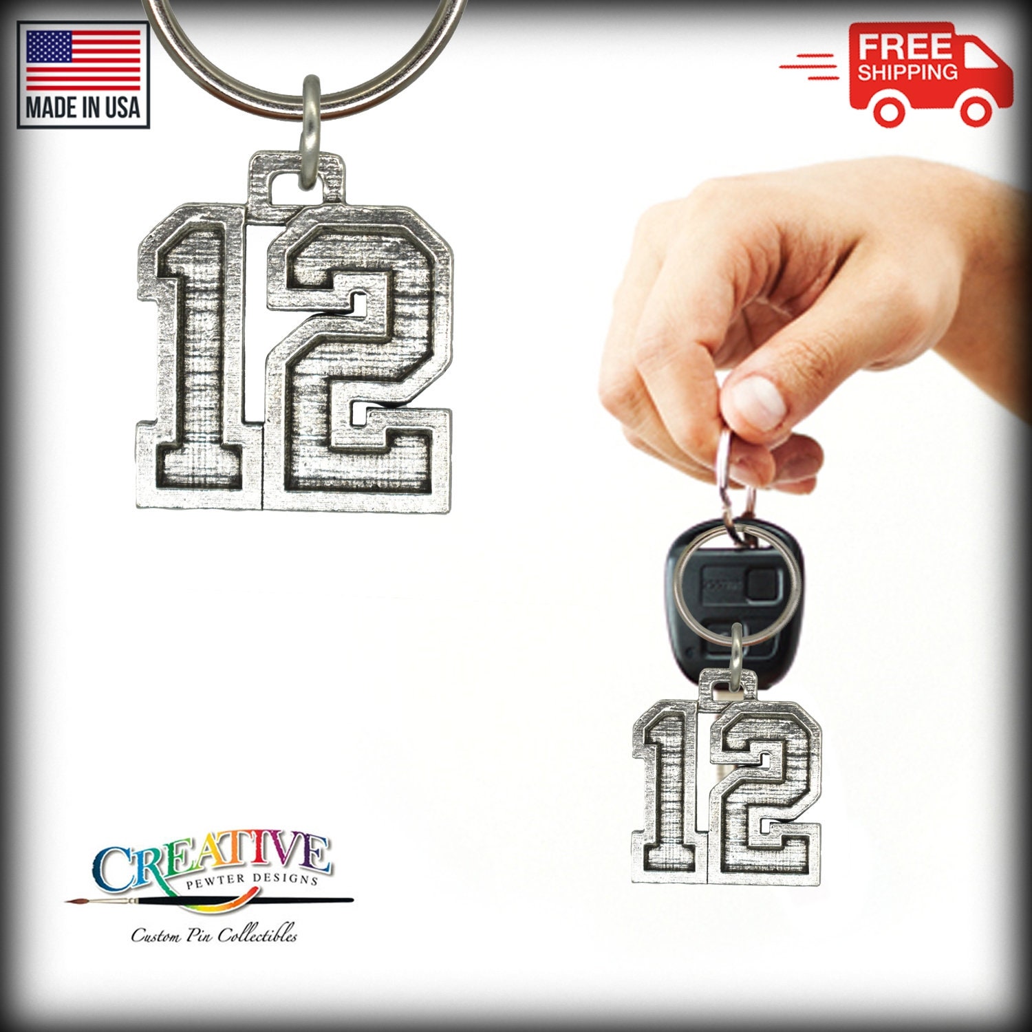12 Keychain, #12, A1040KC, 2 Inches, Sport, Football Fan