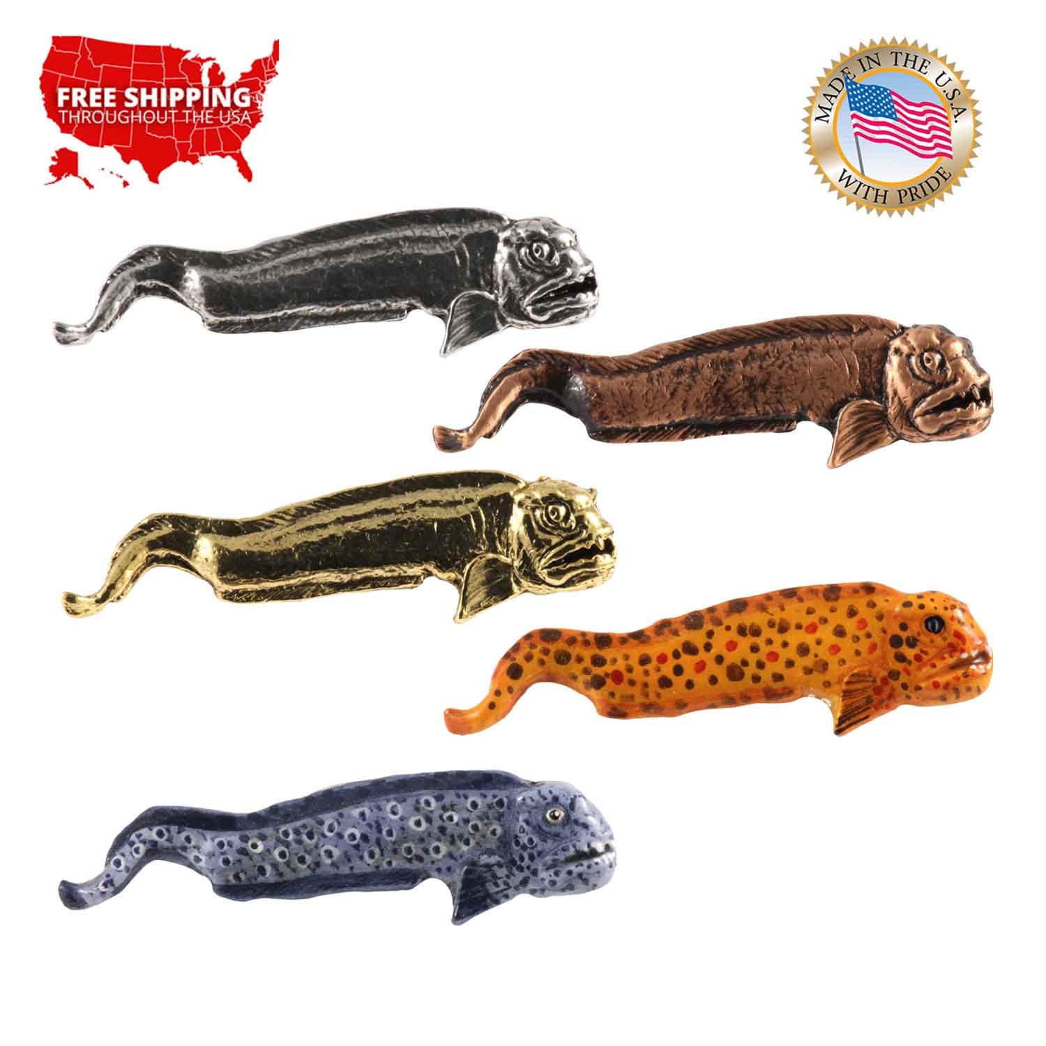 Wolf Eel Adult Fish Pin, Pewter, Lapel, Hat, Pins, Brooch