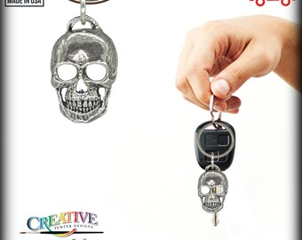 3D Skull Keychain, Full Jaw, G130KC, 1 1/4 Inch, Death, Metal