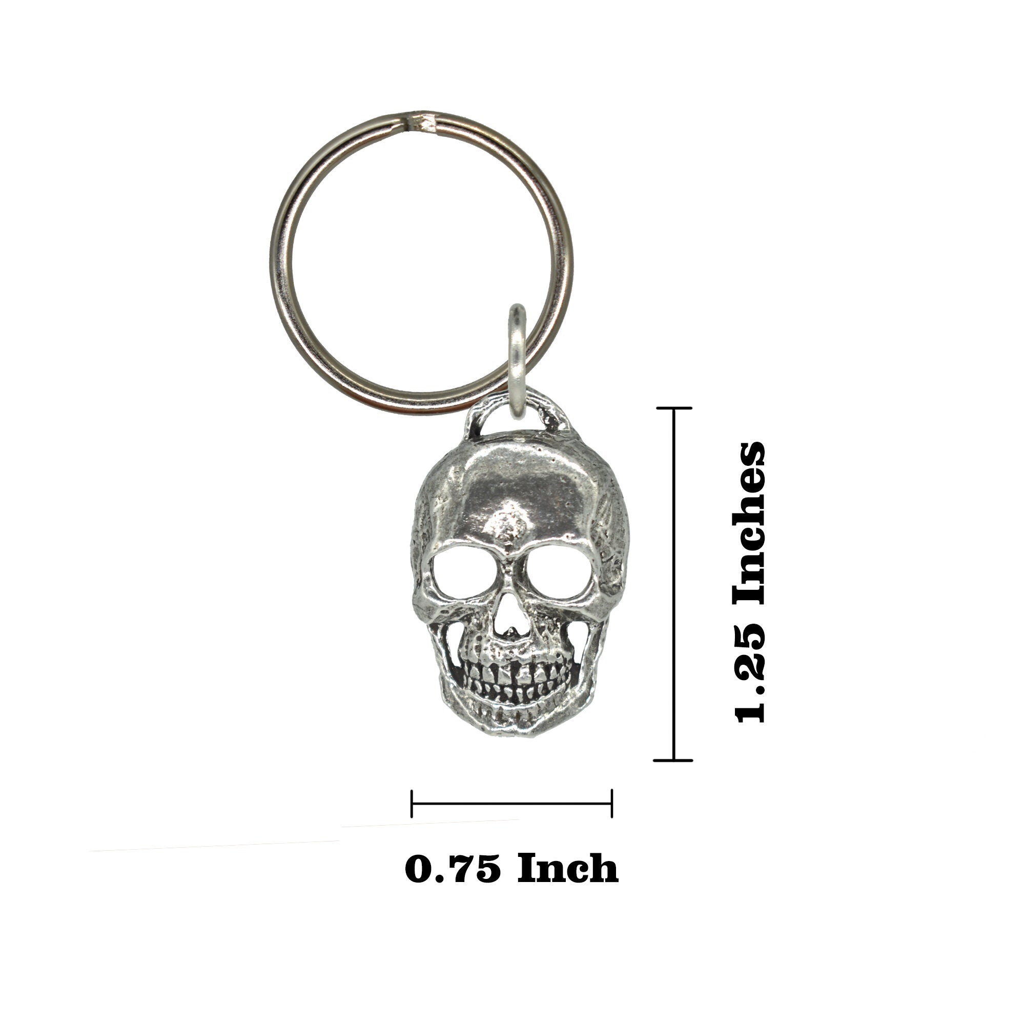 3D Skull Keychain, Full Jaw, G130KC, 1 1/4 Inch, Death, Metal