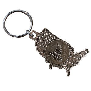 Flag Don&#39;t Tread on Me Keychain, Keys, Fob, Luggage, Baggage, Tag, Patriotic, USA, America, Handmade in the USA, Over 500 Keychains. A1012KC