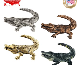 Crocodile Pin, Pewter, Crocodile, Reptile, Wetlands, Swamp, Lapel, Hat, Pins, Brooch, Brooches, Jewelry, Gift, Handmade in the USA. A071Z