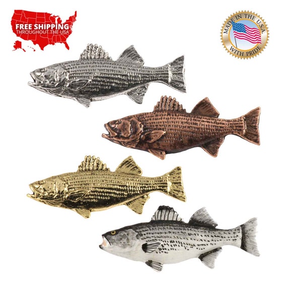 Striped Bass Large Fish Pin, Pewter, Lapel, Hat, Pins, Brooch, Brooches,  Jewelry, Handmade in the USA, 200 Fish Designs Available. S050Z 