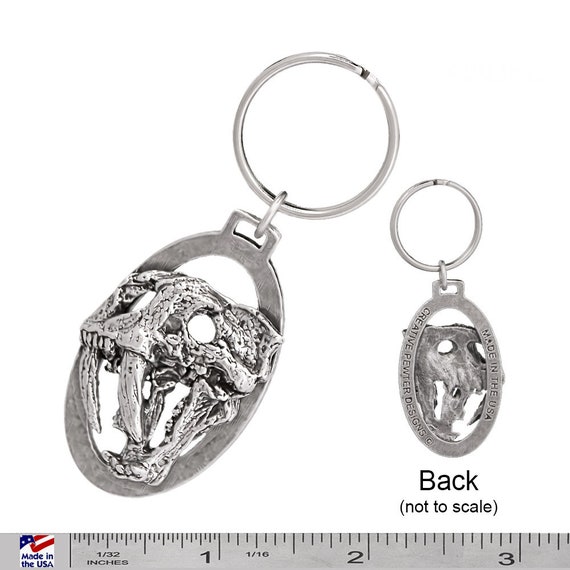 Saber Tooth Cat Skull Keychain, A202KC, 2 Inches, Ice Age, Tiger