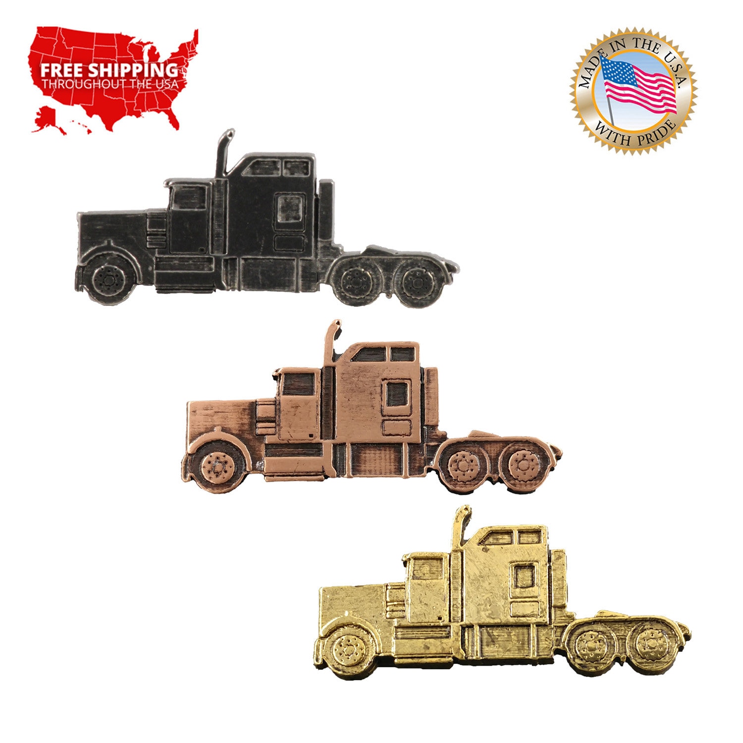 Semi Truck Pin Pewter Lorry Semi Truck Vehicle Highway