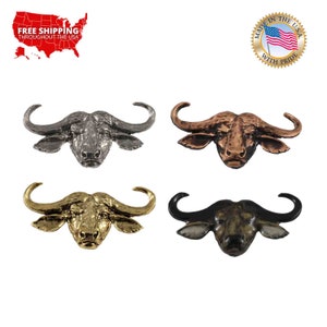 Cape Buffalo Pin, Fridge Magnet, Head, M090, 1.75 Inches, Handmade in the USA, Realistic, African, Safari, Hat Pin, Lapel Pin, Brooch, Gift