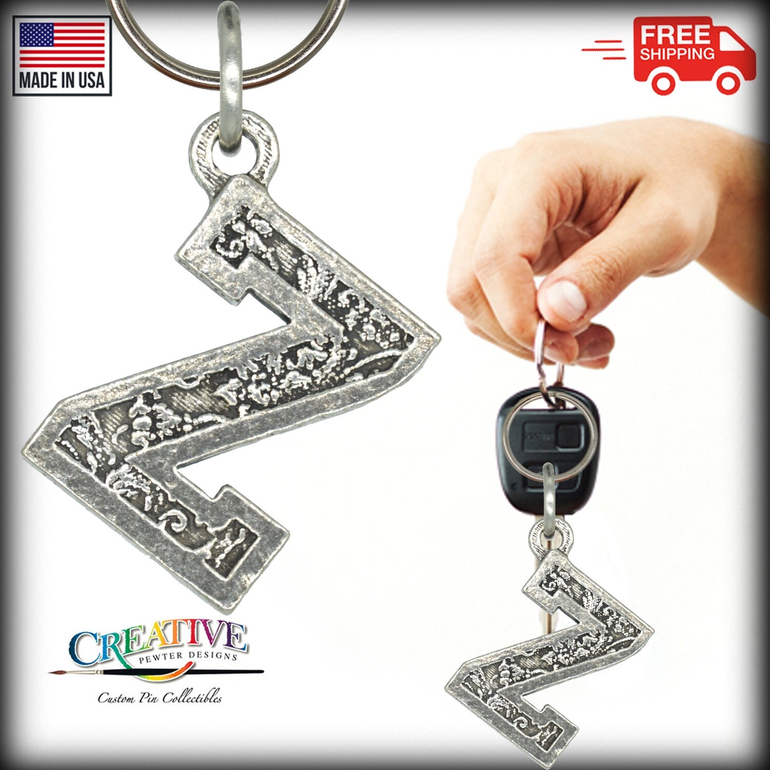 Letter Z Keychain, L026KC, 1 1/4 Inch, Alphabet, Initial