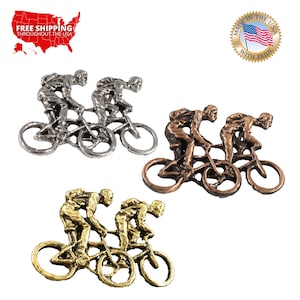 Two Bicyclers Pin, Pewter, Bicycle, Bike, Race, Outdoors, Lapel, Hat, Pins, Brooch, Brooches, Jewelry, Gift, Handmade in the USA. A242AZ