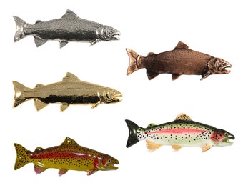 Rainbow Trout Fish Pin, Pewter, F001, 2”, Steelhead Trout, Brooch, Jewelry, Gift, 100% Handmade in USA, Over 200 Fish Designs Available