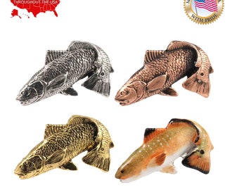 Redfish Jumping Pin, Pewter, Lapel, Hat, Pins, Brooch, Brooches, Jewelry, Gift, Handmade in the USA, 200 Fish Designs Available. S032Z
