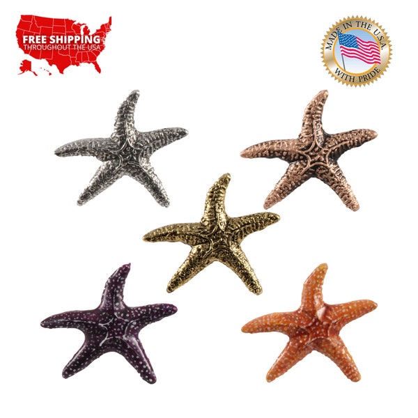 Starfish Pin, Pewter, Star, Fish, Ocean, Marine, Nautical, Seabed, Lapel, Hat, Pins, Brooch, Jewelry, Gift, Handmade in the USA. A156Z