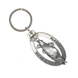 Sockeye Salmon Alaska Keychain, A604KC, 2 Inches, Souvenir, Fishing, Nature, Gift, Metal, Engraved, Metal, Gift, Made in the USA