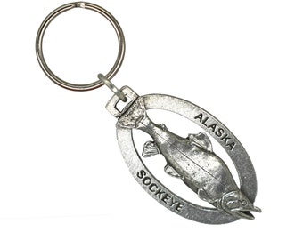 Sockeye Salmon Alaska Keychain, A604KC, 2 Inches, Souvenir, Fishing, Nature, Gift, Metal, Engraved, Metal, Gift, Made in the USA