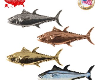 Bluefin Tuna Pin, Pewter, Lapel, Hat, Pins, Brooch, Brooches, Jewelry, Gift, Handmade in the USA, 200 Fish Designs Available. S009Z