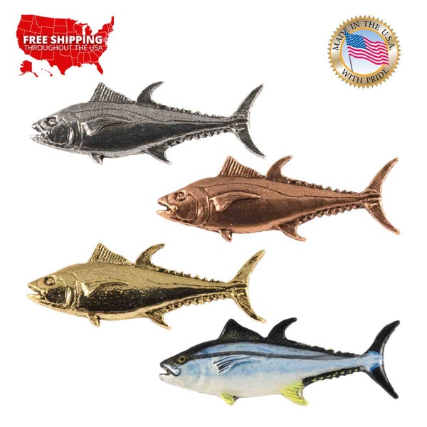 Bluefin Tuna Pin, Pewter, Lapel, Hat, Pins, Brooch, Brooches, Jewelry, Gift, Handmade in the USA, 200 Fish Designs Available. S009Z