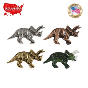 Triceratops Dinosaur Pin, Pewter, Dinosaur, Jurassic, Triceratops, Horns, Lapel, Hat, Pins, Brooch, Gift, Handmade in the USA. A184Z