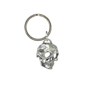 3D Skull With Rose Keychain, G124KC, 1 1/4 inch, Metal, Death, Pewter, Key Fob, Key Ring, Keys, Zipper Pull, Luggage Tag, Backpack