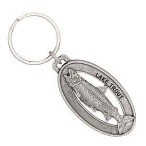 Lake Trout Keychain, F019KC, 2 Inch, Freshwater Fish, Fishing, Gift, Metal, Key Fob, Key Ring, Keys, Zipper Pull, Luggage Tag, Pewter