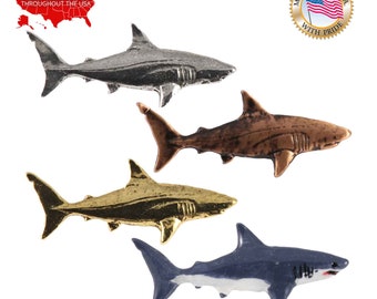 Alfiler de tiburón salmón, peltre, solapa, sombrero, alfileres, broche, broches, joyas, regalo, hecho a mano en los Estados Unidos, 200 diseños de peces disponibles. S126Z