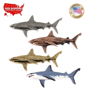 Great White Shark Pin, Pewter, Lapel, Hat, Pins, Brooch, Brooches, Jewelry, Gift, Handmade in the USA, 200 Fish Designs Available. S112Z