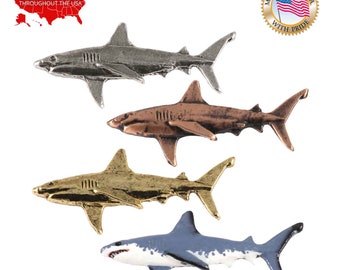Great White Shark Pin, Pewter, Lapel, Hat, Pins, Brooch, Brooches, Jewelry, Gift, Handmade in the USA, 200 Fish Designs Available. S112Z