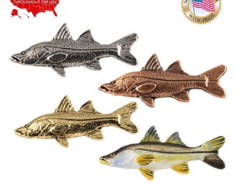 Snook Large Fish Pin, Pewter, Lapel, Hat, Pins, Brooch, Brooches, Jewelry, Gift, Handmade in the USA, 200 Fish Designs Available. S027Z