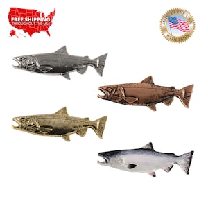 Chinook Salmon Pin, King Salmon, Pewter, Large, Lapel, Brooch, Fishing Jewelry, Gift, Handmade in the USA, 200 Fish Designs Available. F040