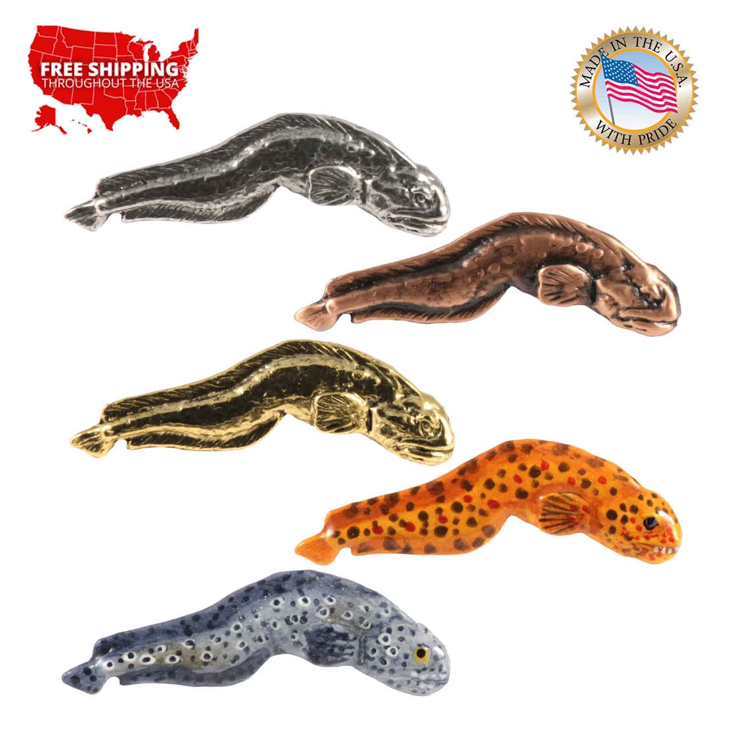 Wolf Eel Juvenile Fish Pin, Pewter, Lapel, Hat, Pins, Brooch
