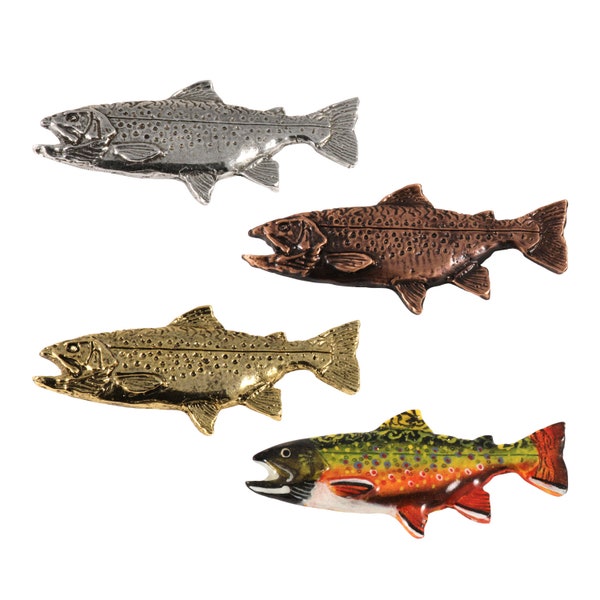 Brook Trout, Brookie, Fish Pin, Pewter, F006A, 2" Lapel Pin, Hat, Brooch, Brooches, Jewelry, Gift, Fishing, 100% Handmade in the USA